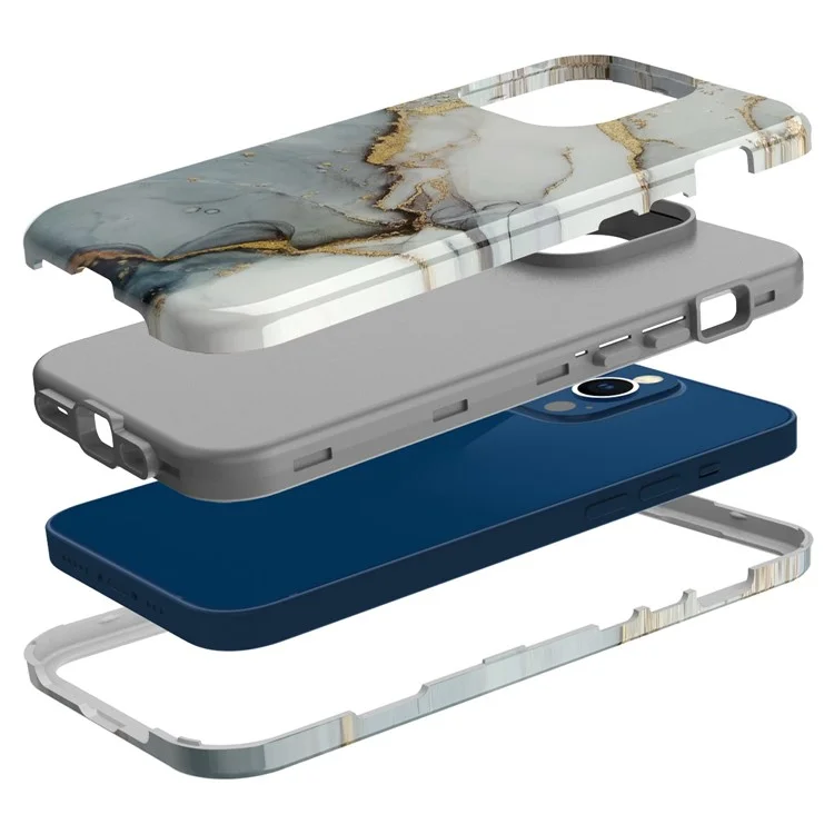 GW03 Hard PC + Soft TPU Hybrid Case Для Iphone 14 Pro, Противоязочный Стильный Шаблон IMD Cope Shell - 10029 Мраморная Схема