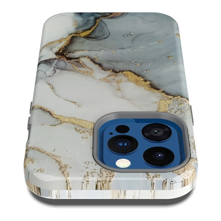 GW03 Hard PC + Soft TPU Hybrid Case Для Iphone 14 Pro, Противоязочный Стильный Шаблон IMD Cope Shell - 10029 Мраморная Схема