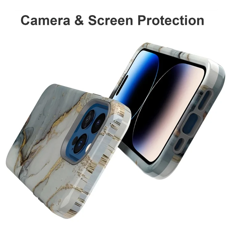 GW03 Hard PC + Soft TPU Hybrid Case Для Iphone 14 Pro, Противоязочный Стильный Шаблон IMD Cope Shell - 10029 Мраморная Схема