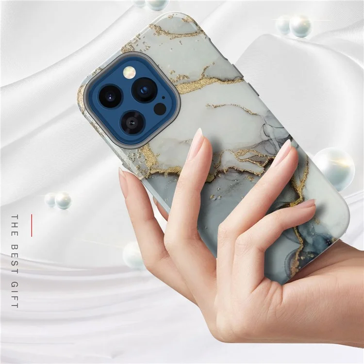 GW03 Hard PC + Soft TPU Hybrid Case Для Iphone 14 Pro, Противоязочный Стильный Шаблон IMD Cope Shell - 10029 Мраморная Схема