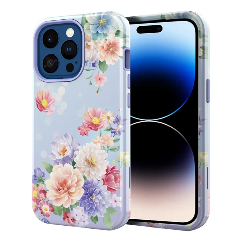 GW03 Hard PC + Soft TPU Hybrid Case for iPhone 14 Pro, Anti-scratch Stylish Pattern IMD Phone Cover Shell - 10046 Flower Pattern