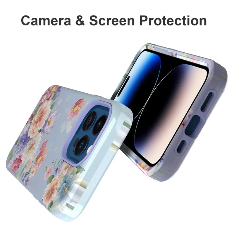 GW03 Hard PC + Soft TPU Hybrid Case for iPhone 14 Pro, Anti-scratch Stylish Pattern IMD Phone Cover Shell - 10046 Flower Pattern