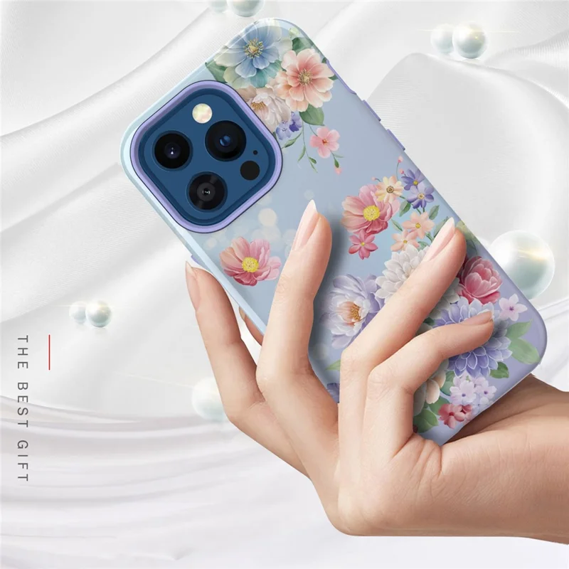 GW03 Hard PC + Soft TPU Hybrid Case for iPhone 14 Pro, Anti-scratch Stylish Pattern IMD Phone Cover Shell - 10046 Flower Pattern