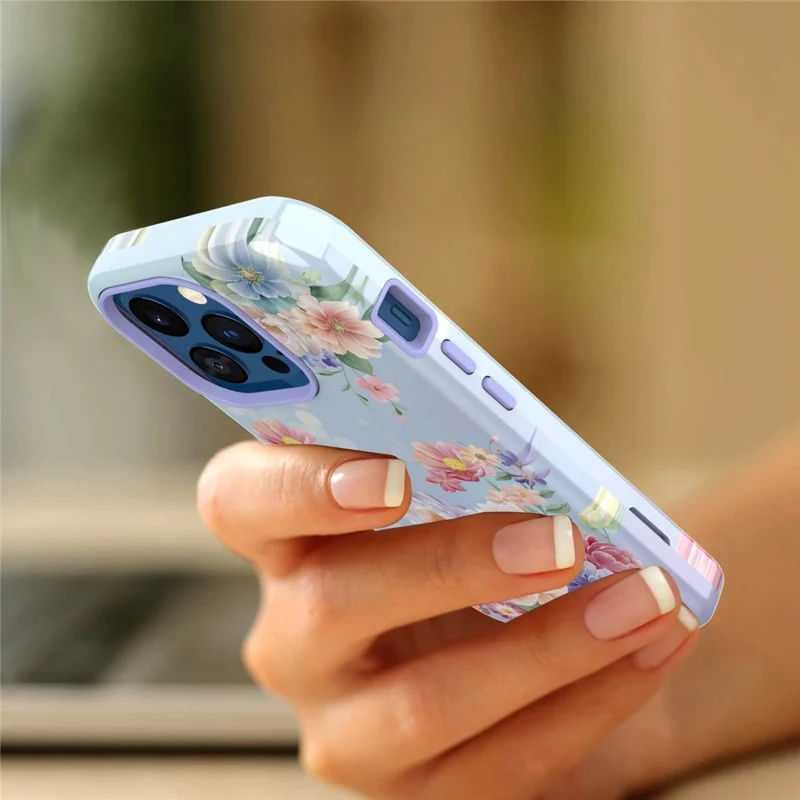 GW03 Hard PC + Soft TPU Hybrid Case for iPhone 14 Pro, Anti-scratch Stylish Pattern IMD Phone Cover Shell - 10046 Flower Pattern