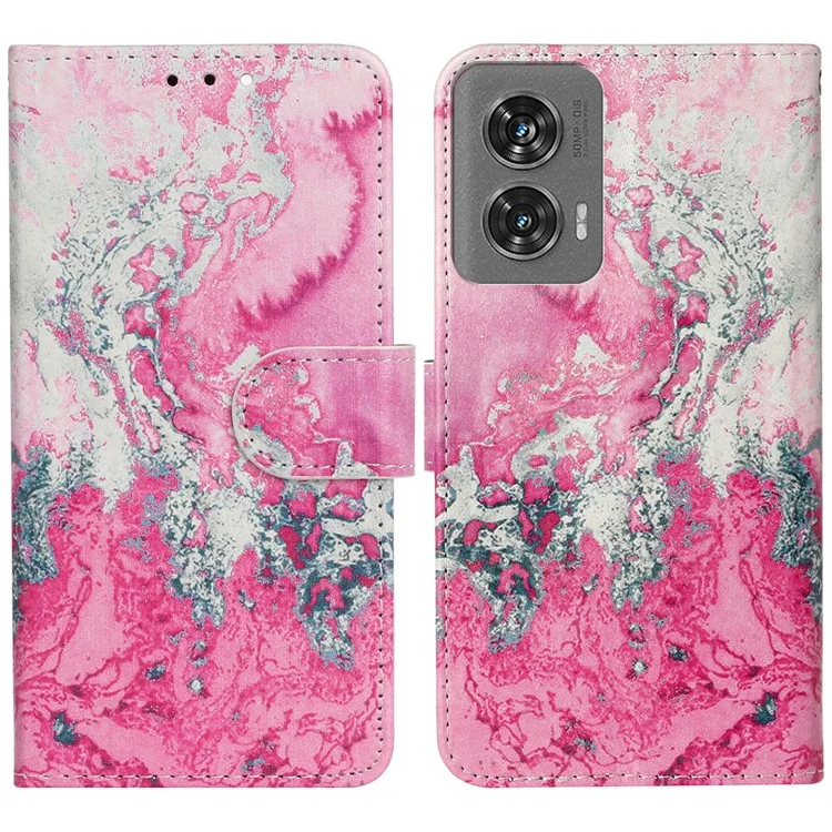 Pour Motorola Edge 50 Fusion 5G Modèle de Boîtier PU le Cuir Flip Phone Cover - Marbre D'eau de Mer Rose