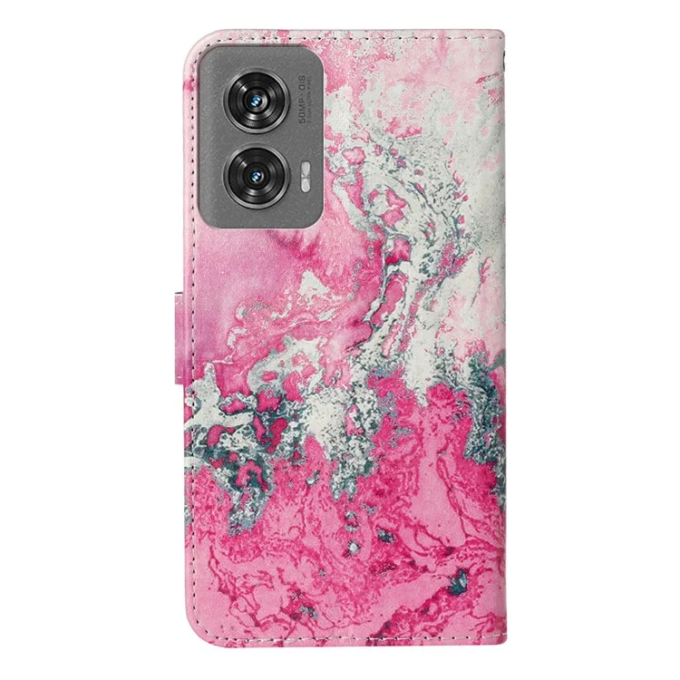 Pour Motorola Edge 50 Fusion 5G Modèle de Boîtier PU le Cuir Flip Phone Cover - Marbre D'eau de Mer Rose