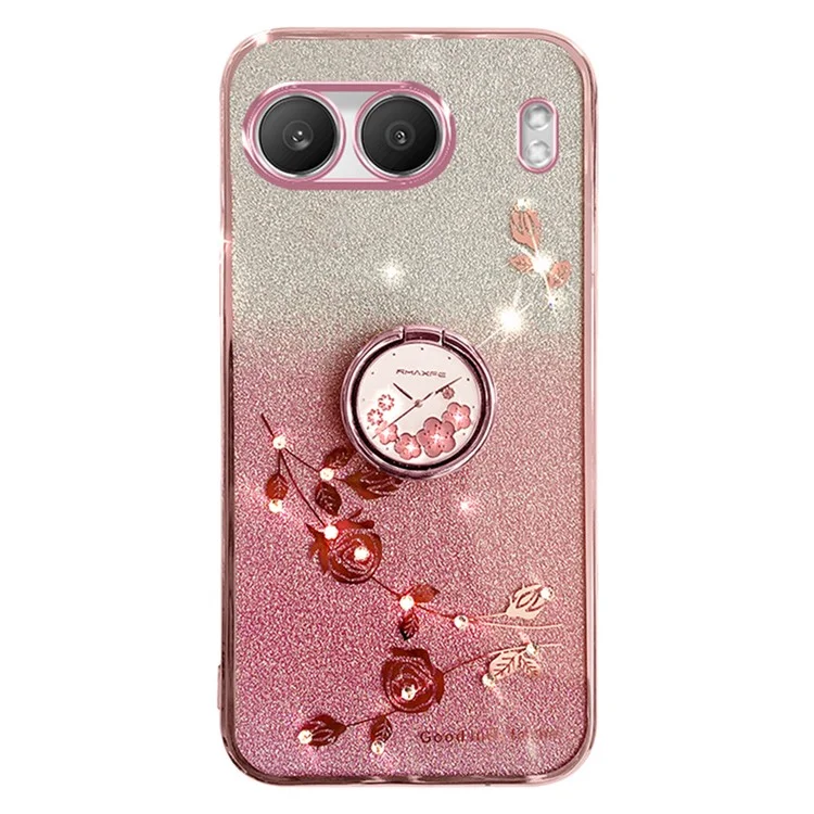 KADEM Custodia per OnePlus Nord 4 con anello portachiavi, supporto girevole, cover in TPU con fiori e glitter, colore: oro rosa