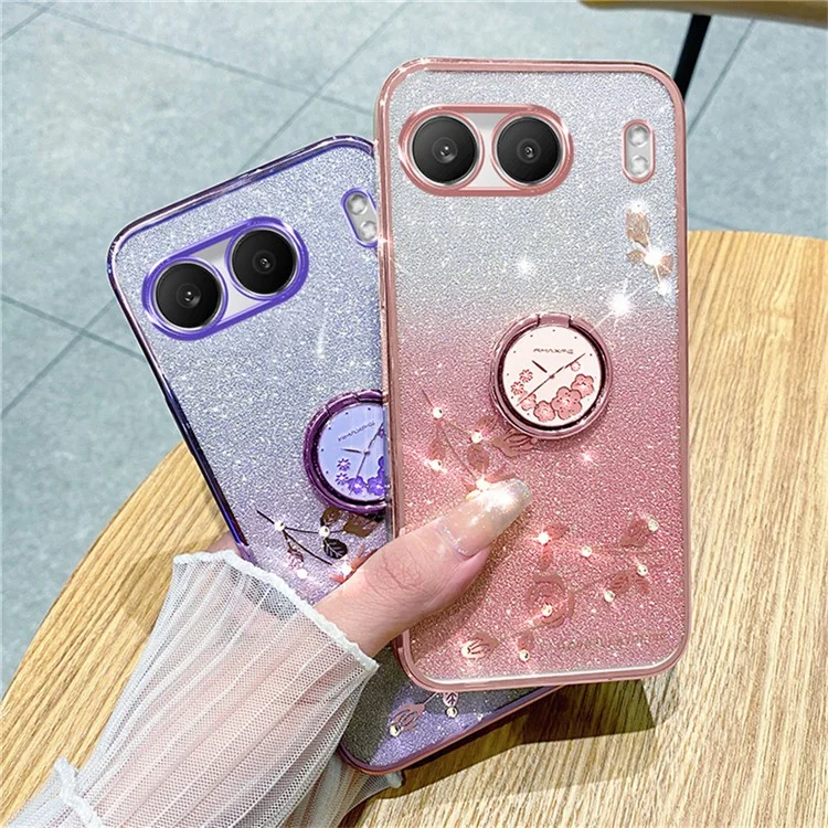 KADEM Custodia per OnePlus Nord 4 con anello portachiavi, supporto girevole, cover in TPU con fiori e glitter, colore: oro rosa