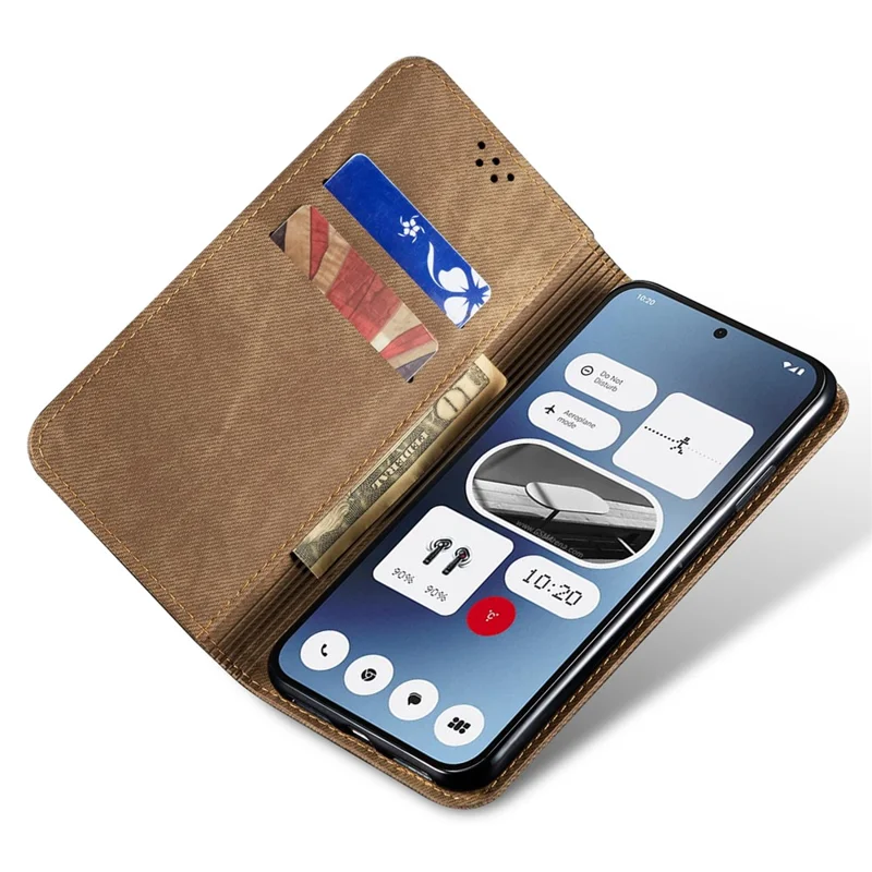 For Nothing CMF Phone 1 Case Jeans Cloth Texture Anti-Scratch Leather Stand Phone Cover - Khaki