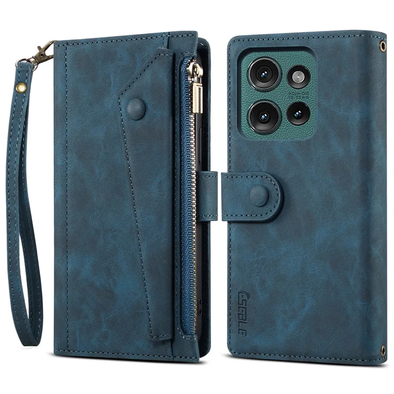 Esele Star Series Para Motorola Edge 50 5G Case de Estuche Con Cremallera Cubierta de Teléfono de Cuero de Billetera - Azul