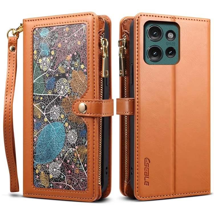 ESEBLE Galaxy Series For Motorola Edge 50 5G Case Leather Zipper Phone Cover RFID Blocking - Brown