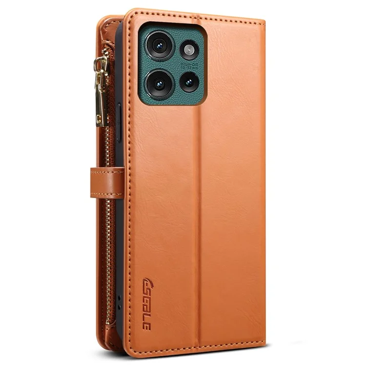 ESEBLE Galaxy Series For Motorola Edge 50 5G Case Leather Zipper Phone Cover RFID Blocking - Brown