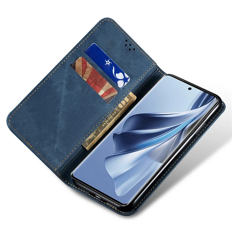 Para Oppo K12x 5G (India) Case Jeans Textura de Tela de Tela Anti-Scratch Cuero Cover Phone - Azul