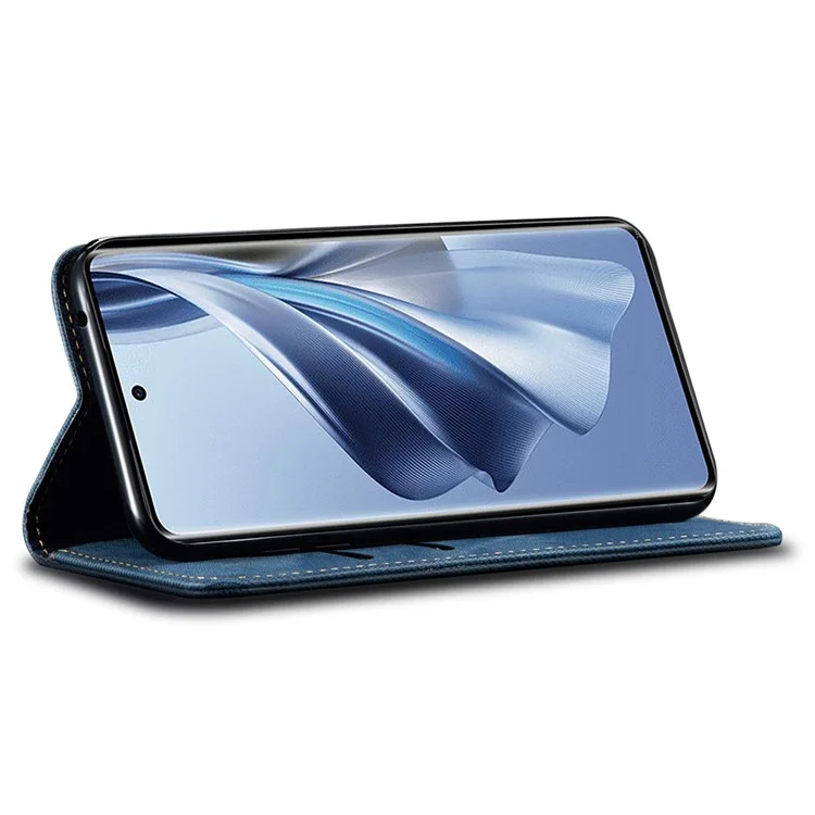 Para Oppo K12x 5G (India) Case Jeans Textura de Tela de Tela Anti-Scratch Cuero Cover Phone - Azul