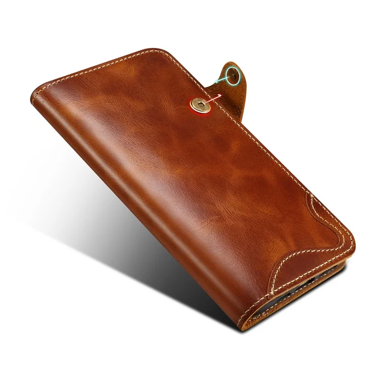 Für iPhone 16 Pro Case Waxy Genuine Cow Leather Phone Wallet Shockproof Cover - Braun