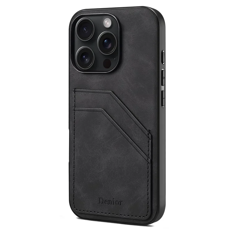 Denior Para Iphone 16 Pro Case Dual Card Slots PU Couro+tpu+tampa do Telefone pc - Preto