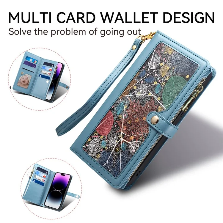 Серия Eseble Galaxy Для Google Pixel 9 Pro / Pixel 9 Case Leather -zipper Phone Cope Blocking Blocking - Синий