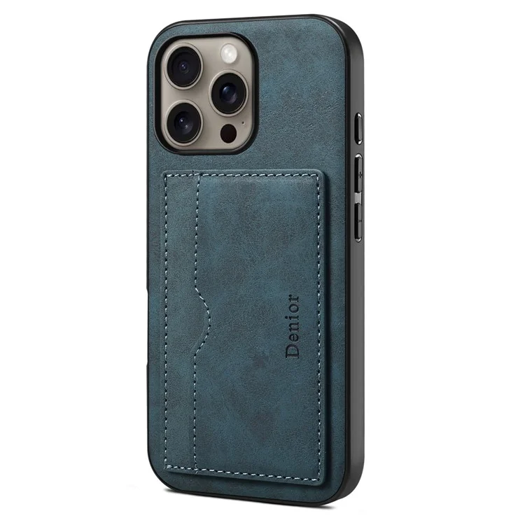 Denior Para Iphone 16 Pro Case Suptor de Tarjetas Kickstand Retro Leather+PC+TPU Teléfono - Azul
