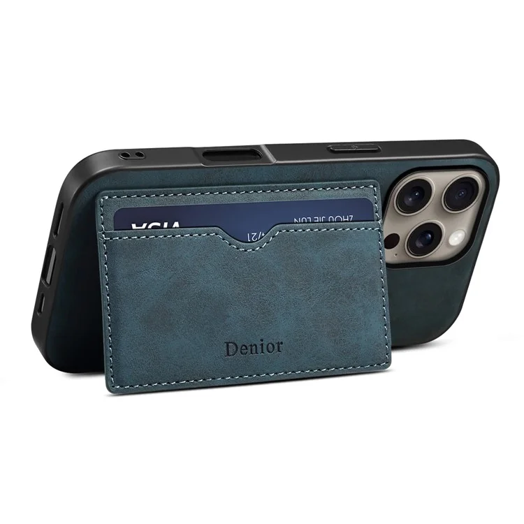 Denior Para Iphone 16 Pro Case Suptor de Tarjetas Kickstand Retro Leather+PC+TPU Teléfono - Azul