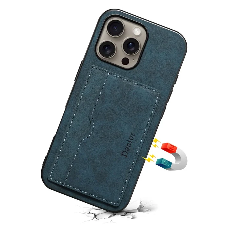 Denior Para Iphone 16 Pro Case Suptor de Tarjetas Kickstand Retro Leather+PC+TPU Teléfono - Azul