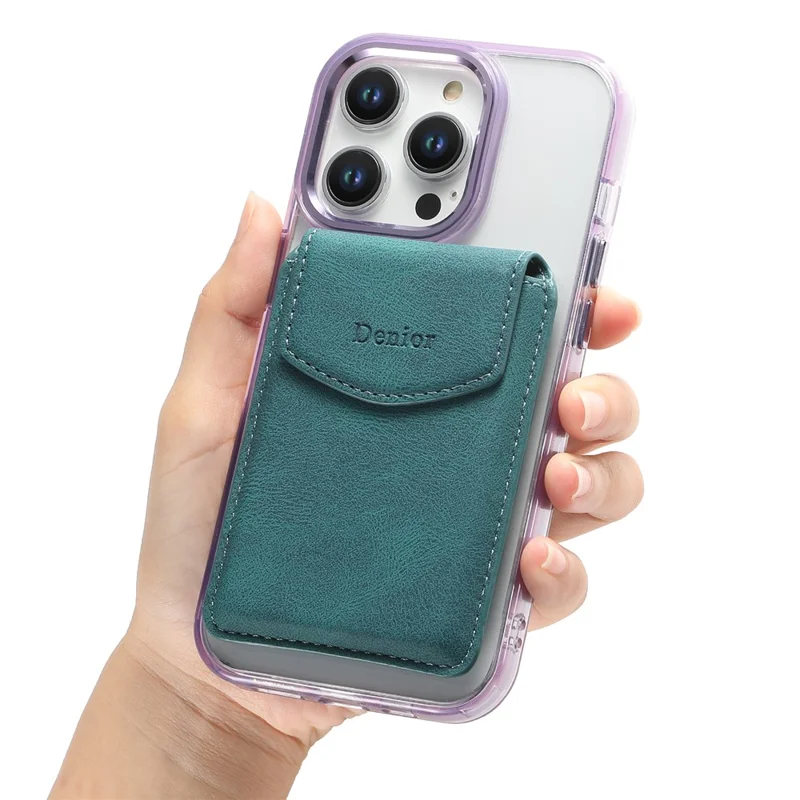 DENIOR V12 Magnetic Card Holder Skin-Touch PU Leather Phone Card Bag - Blue