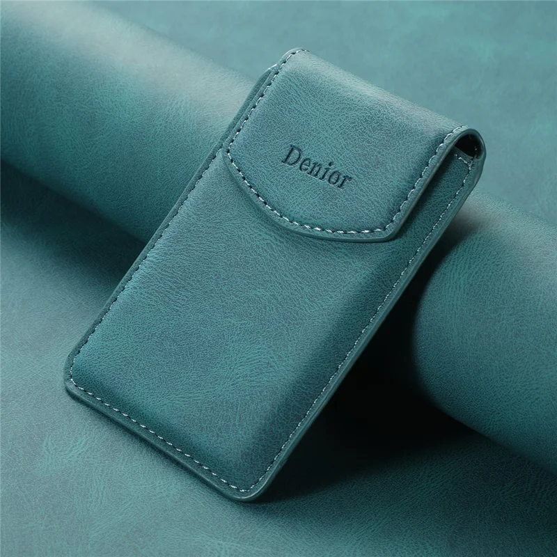 DENIOR V12 Magnetic Card Holder Skin-Touch PU Leather Phone Card Bag - Blue