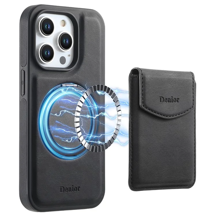 Denior D20 Para Iphone 15 Pro Case Bag Desmontable Bolsa Rotary Kickstand de Patada+pc+tpu Cubierta - Negro