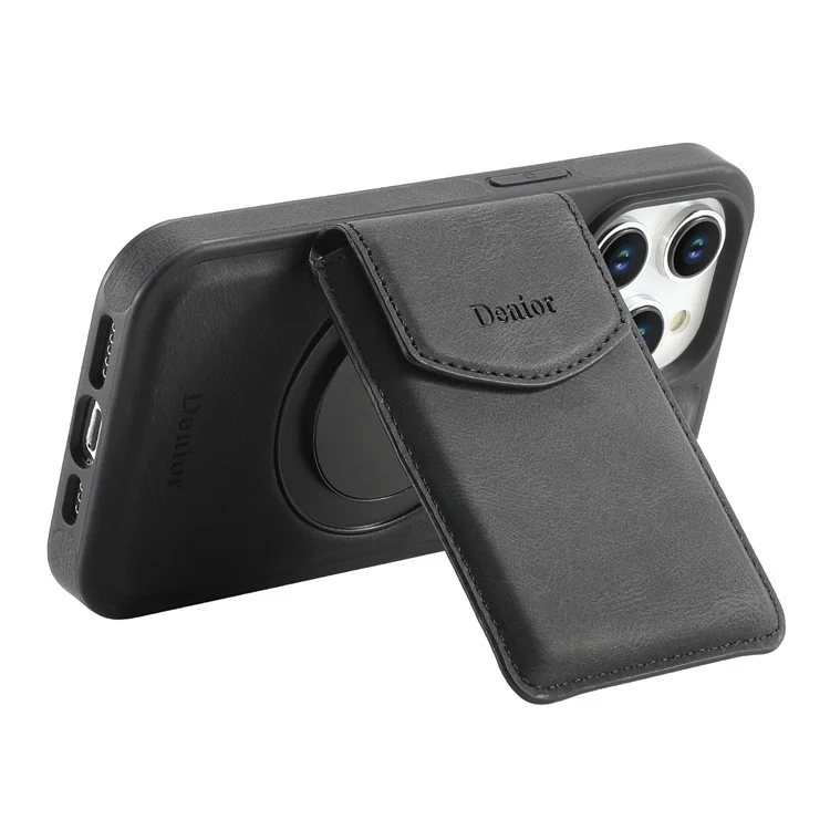 Denior D20 Para Iphone 15 Pro Case Bag Desmontable Bolsa Rotary Kickstand de Patada+pc+tpu Cubierta - Negro
