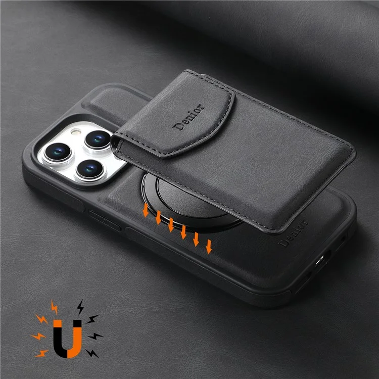 Denior D20 Para Iphone 15 Pro Case Bag Desmontable Bolsa Rotary Kickstand de Patada+pc+tpu Cubierta - Negro