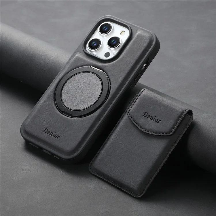 Denior D20 Para Iphone 15 Pro Case Bag Desmontable Bolsa Rotary Kickstand de Patada+pc+tpu Cubierta - Negro