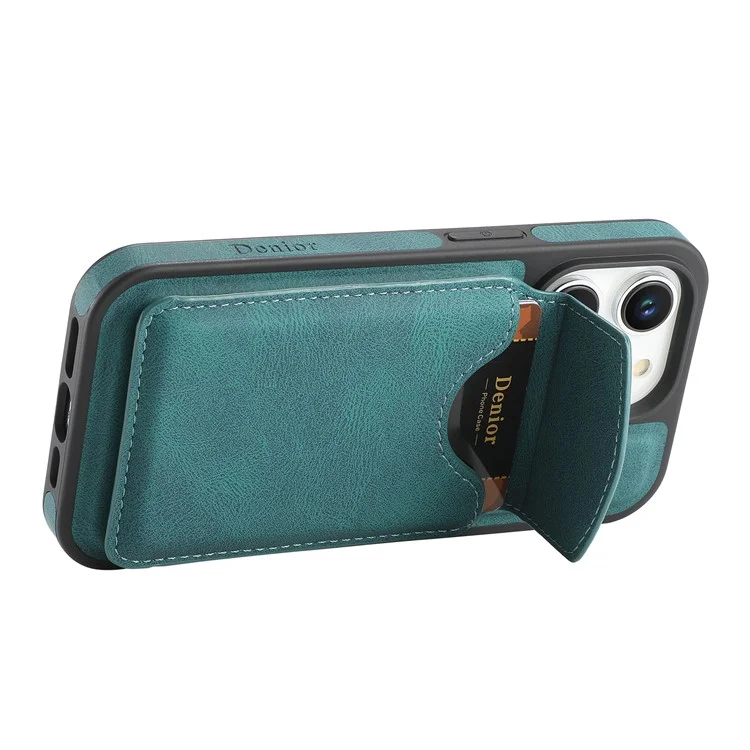 Denor D19 Pour Iphone 15 Pro Magnetic Case Leather + pc + Tpu Couvercle Avec Sac de Carte Détachable - Bleu