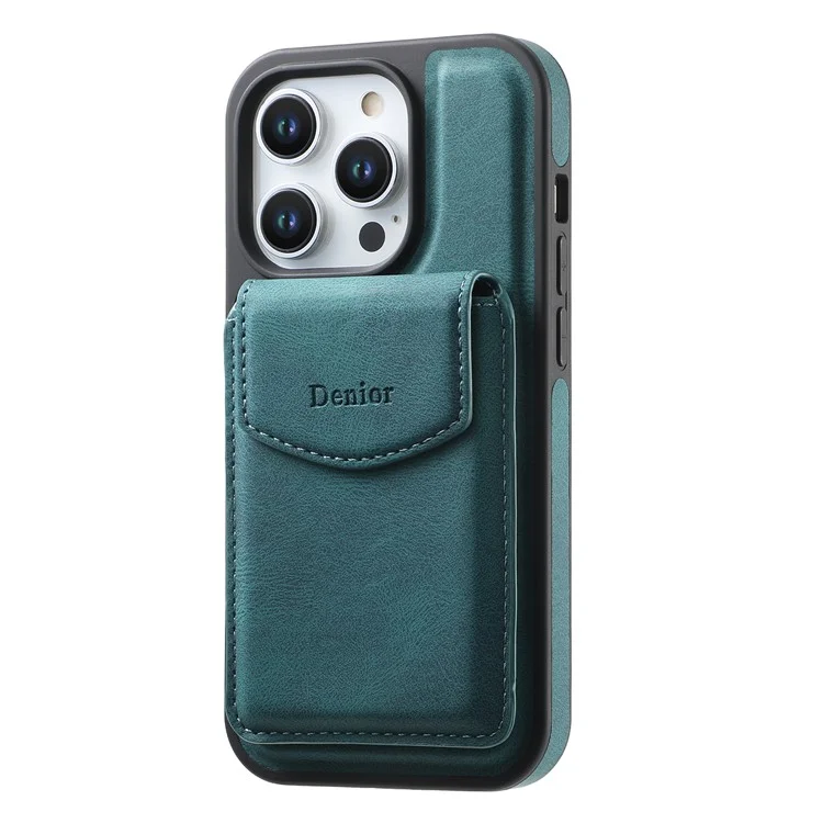 Denor D19 Pour Iphone 15 Pro Magnetic Case Leather + pc + Tpu Couvercle Avec Sac de Carte Détachable - Bleu