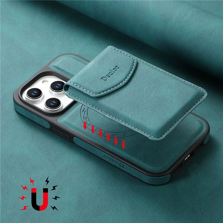 Denor D19 Pour Iphone 15 Pro Magnetic Case Leather + pc + Tpu Couvercle Avec Sac de Carte Détachable - Bleu