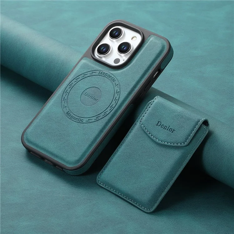 Denor D19 Pour Iphone 15 Pro Magnetic Case Leather + pc + Tpu Couvercle Avec Sac de Carte Détachable - Bleu