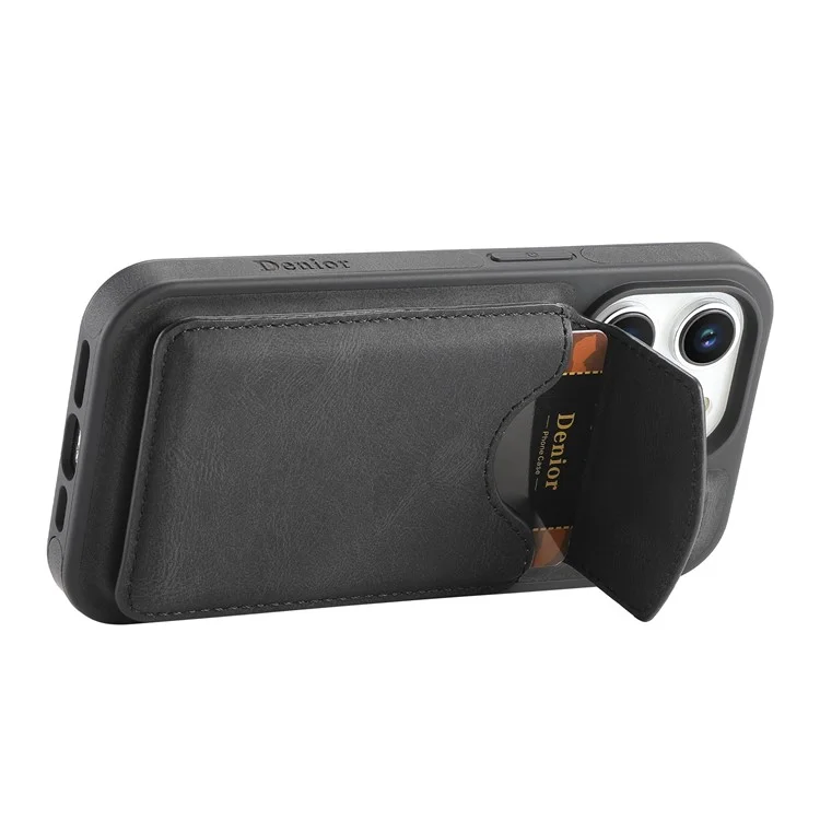 Denior D19 Für Iphone 15 Pro Max Magnetic Case Leder+pc+tpu -abdeckung Mit Abnehmbarer Kartenbeutel - Schwarz