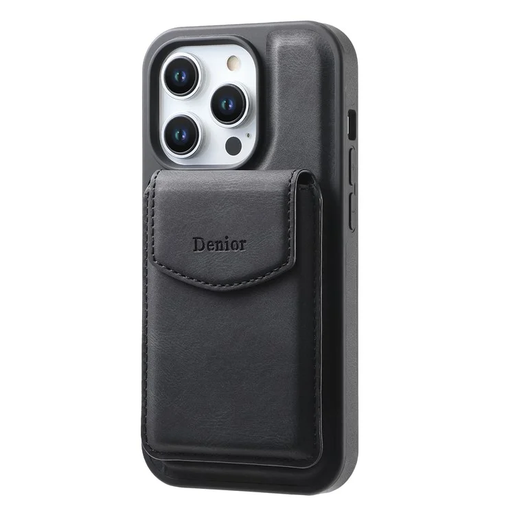 Denior D19 Für Iphone 15 Pro Max Magnetic Case Leder+pc+tpu -abdeckung Mit Abnehmbarer Kartenbeutel - Schwarz