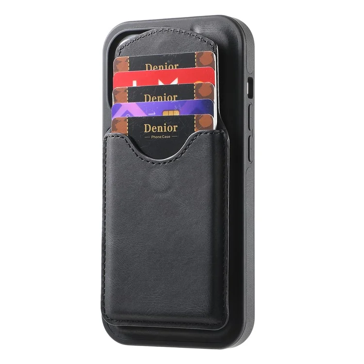 Denior D19 Für Iphone 15 Pro Max Magnetic Case Leder+pc+tpu -abdeckung Mit Abnehmbarer Kartenbeutel - Schwarz