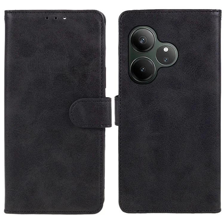 Para Realme GT 6 5G Case PU PU Billetera de Cuero Protector Cubierta Textura de Texf - Negro