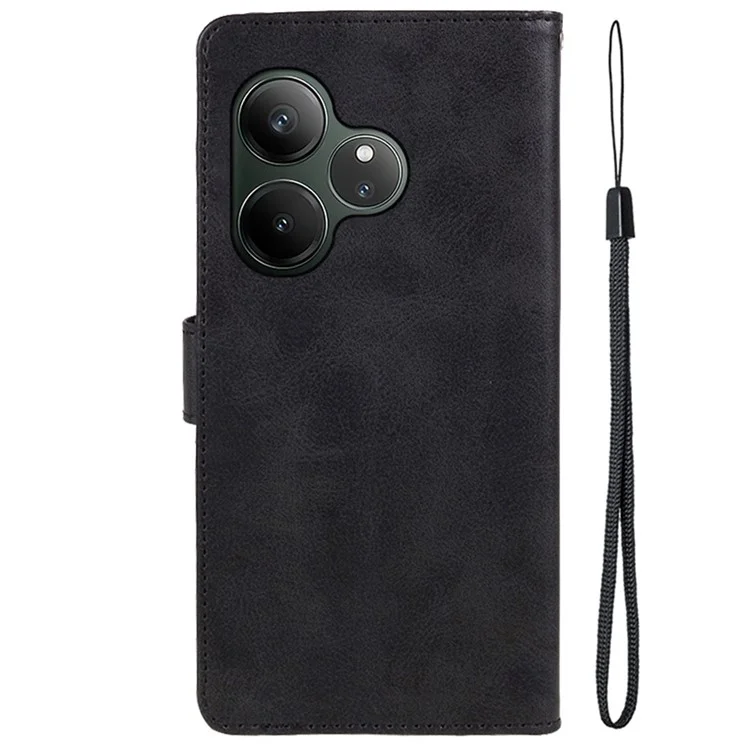 Para Realme GT 6 5G Case PU PU Billetera de Cuero Protector Cubierta Textura de Texf - Negro
