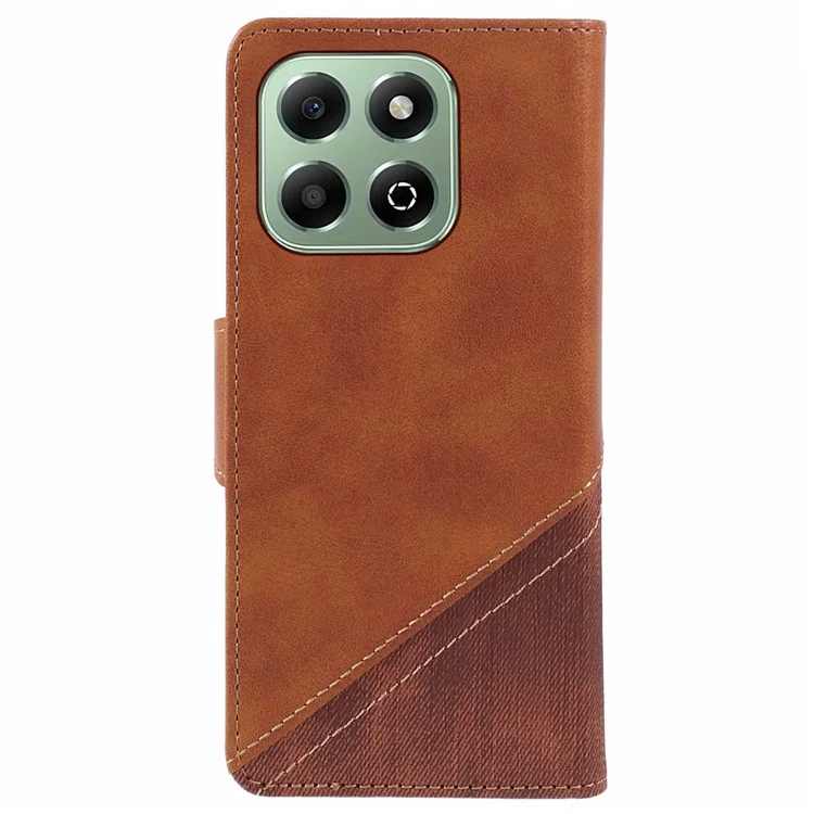 For Honor X6b 4G Case Splicing Texture Leather Phone Cover Viewing Stand - Brown