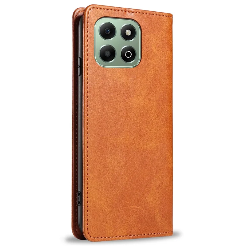 For Honor X6b 4G Case Strong Magnetic PU Leather Phone Cover Calf Texture - Khaki