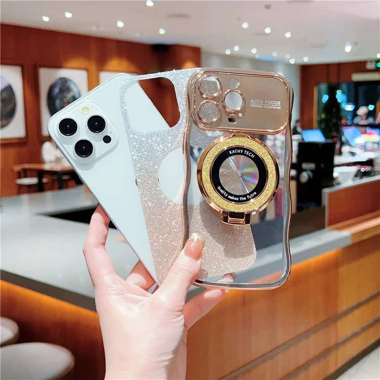 Для Iphone 16 Pro Max Magnetic Case Curly Rame Tpu Thpe Phone Cope с Kickstand - Розовый Розовый