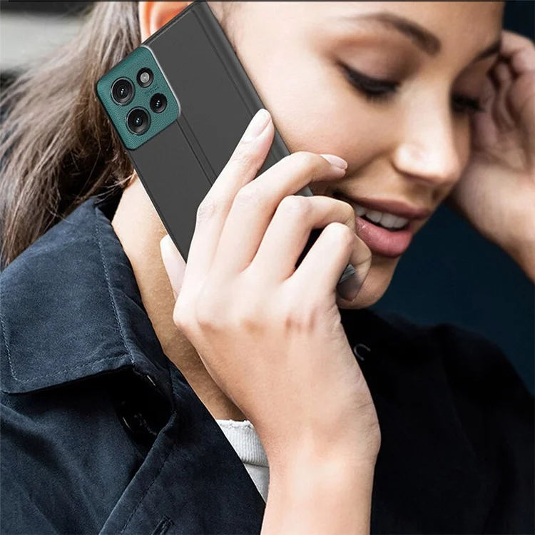 Für Motorola Edge 50 5G Case PU Leder Handyhülle mit Kartenfach Ständer Magnetverschluss - Schwarz
