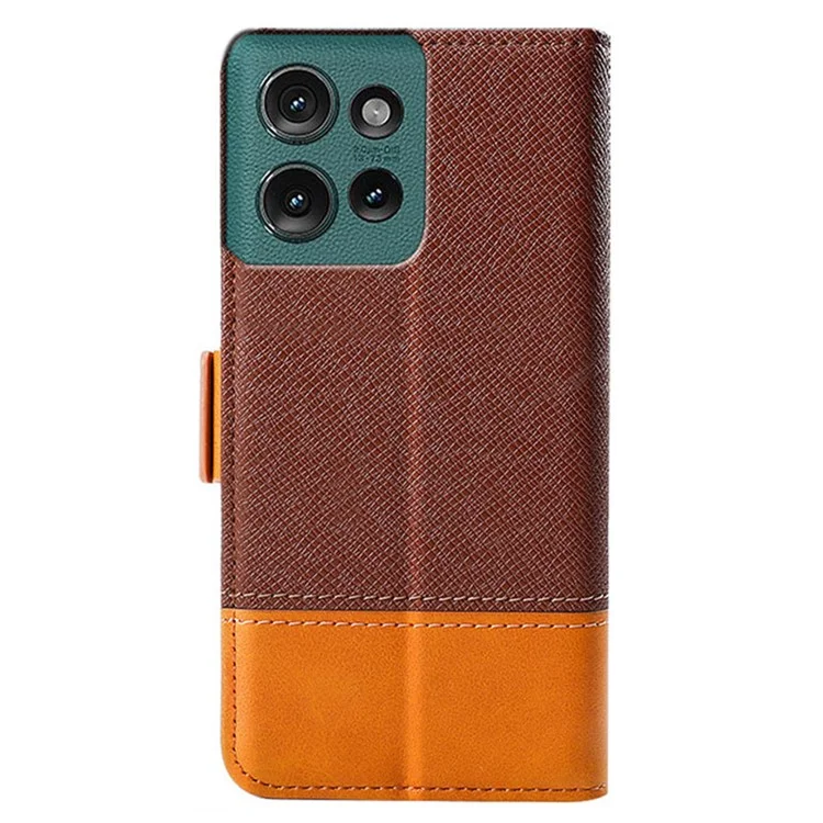 Para Motorola Edge 50 5g Camship Color Spliting PU Leather Willet Telep Cubierta - Marrón
