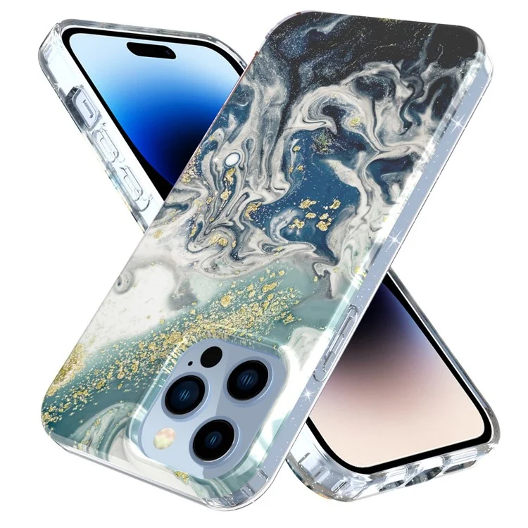 Drop-proof Phone Case For iPhone 14 Pro, GW18 IMD Marble Pattern Scratch-resistant PC+TPU Phone Cover -  Style F