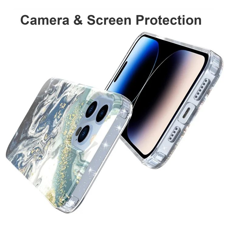 Drop-proof Phone Case For iPhone 14 Pro, GW18 IMD Marble Pattern Scratch-resistant PC+TPU Phone Cover -  Style F
