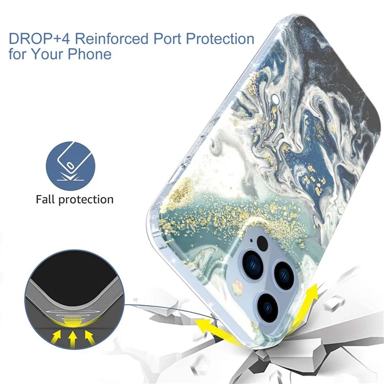 Drop-proof Phone Case For iPhone 14 Pro, GW18 IMD Marble Pattern Scratch-resistant PC+TPU Phone Cover -  Style F