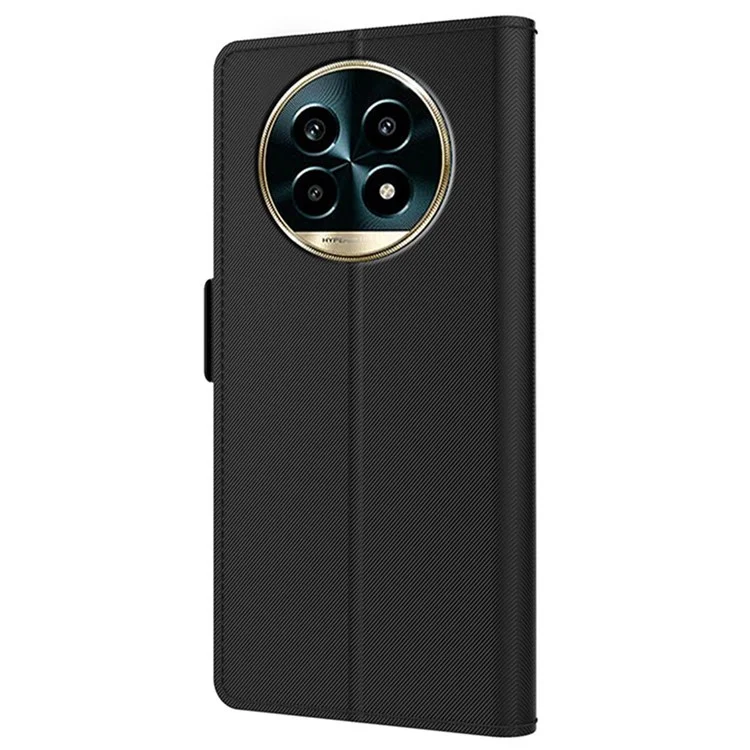 For Realme 13 Pro 5G (Global) / 13 Pro+ 5G (Global) Case Stand PU Leather Phone Cover Card Holder Mirror - Black
