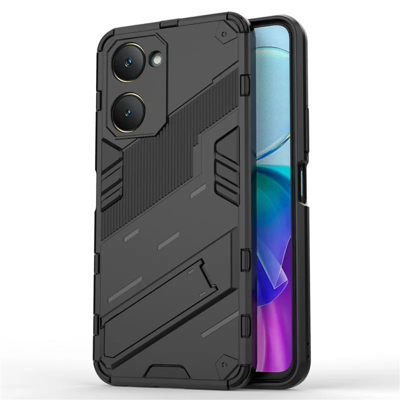 Для Vivo Y03 Case PC+TPU Shockper Phone Cope с Kickstand - Черный