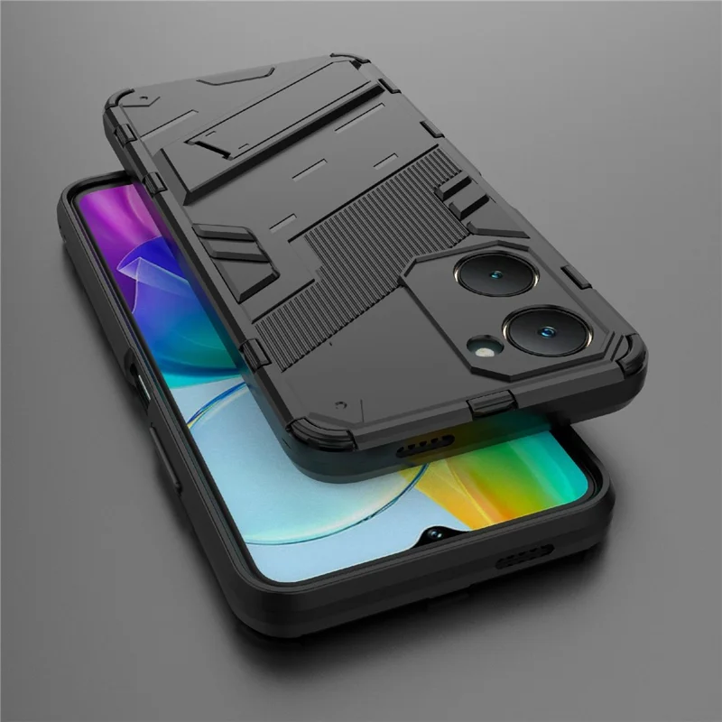 Для Vivo Y03 Case PC+TPU Shockper Phone Cope с Kickstand - Черный